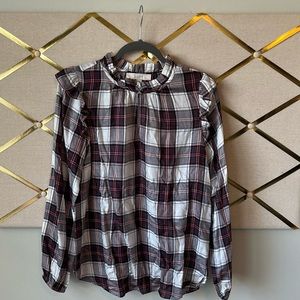 🥳NWT LOFT Festive Plaid Blouse